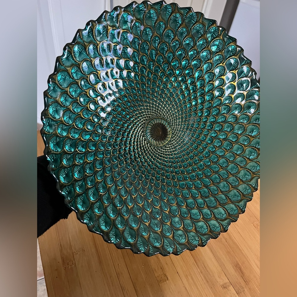 Silver and Teal Decorative Pedestal Bowl